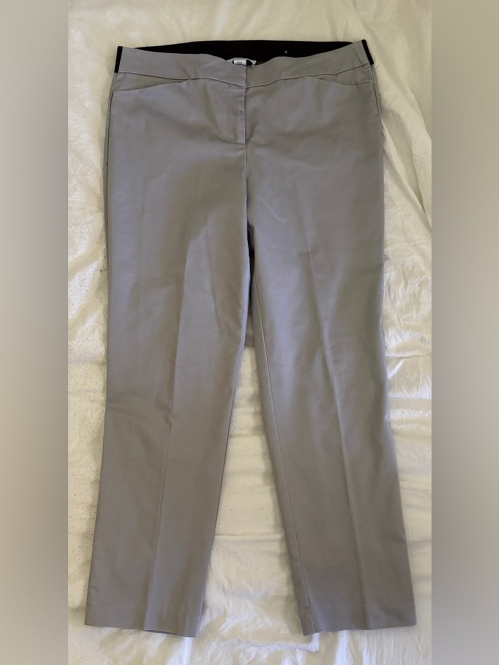 Liz Claiborne Emma Straight Pants in Light Gray with Black Waistband